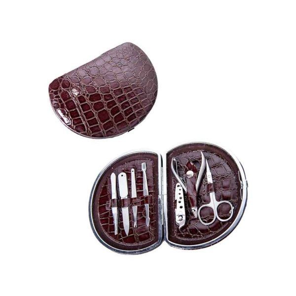 Estuche Manicura Piel Marrón 7 Piezas